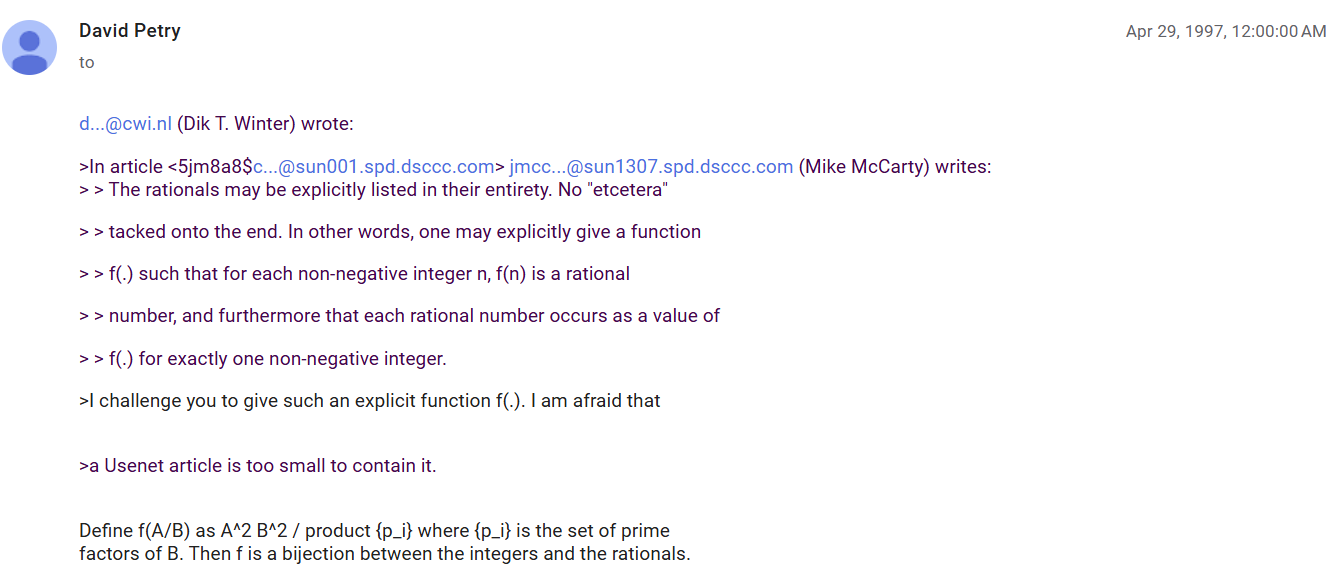 Snippet of David Petry's 1997 Usenet post